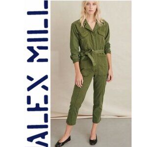 Alex Mill Expedition Jumpsuit Olive Green Belted Washed Twill Size Medium